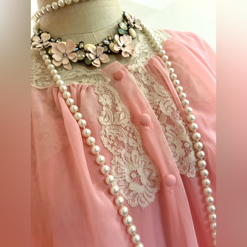EUC M Pink Lace Vintage Nightgown Set RARE HTF - Picture 4 of 13